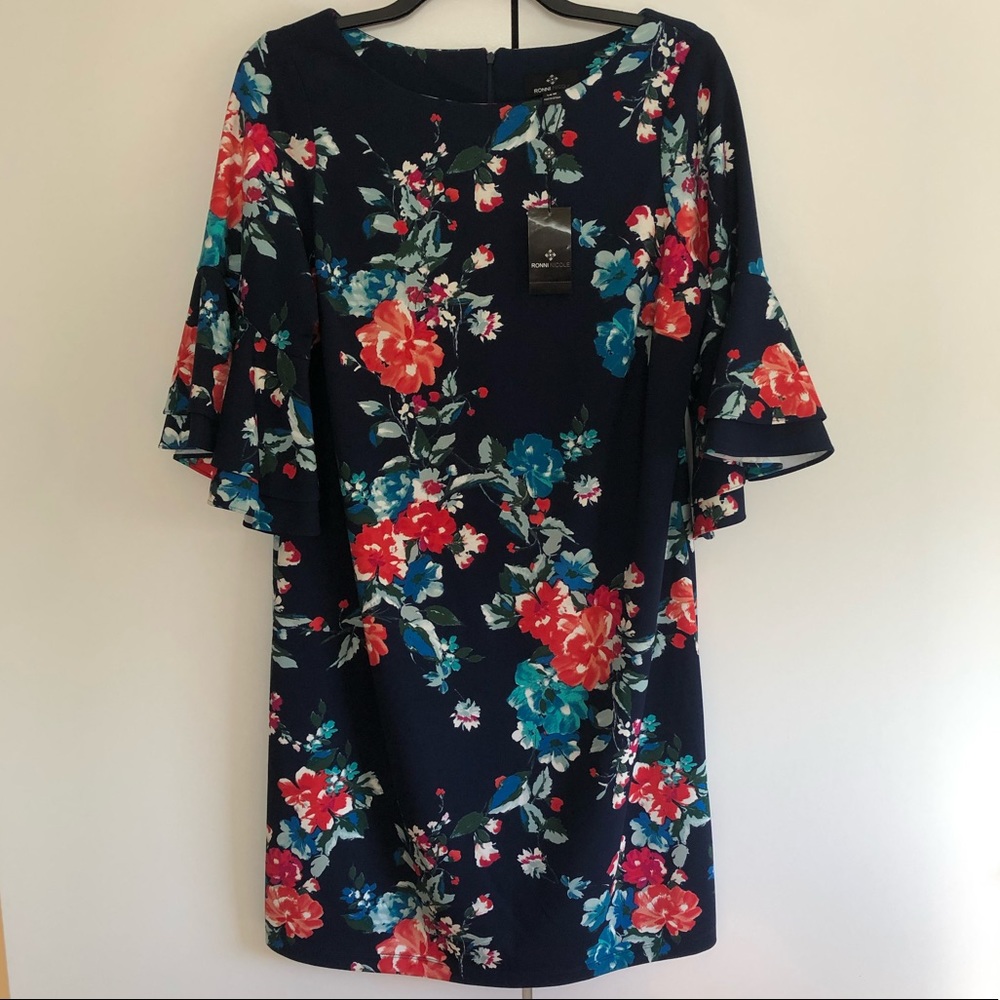 Ronni Nicole Long Sleeve Floral Dress - Navy, Red, Teal